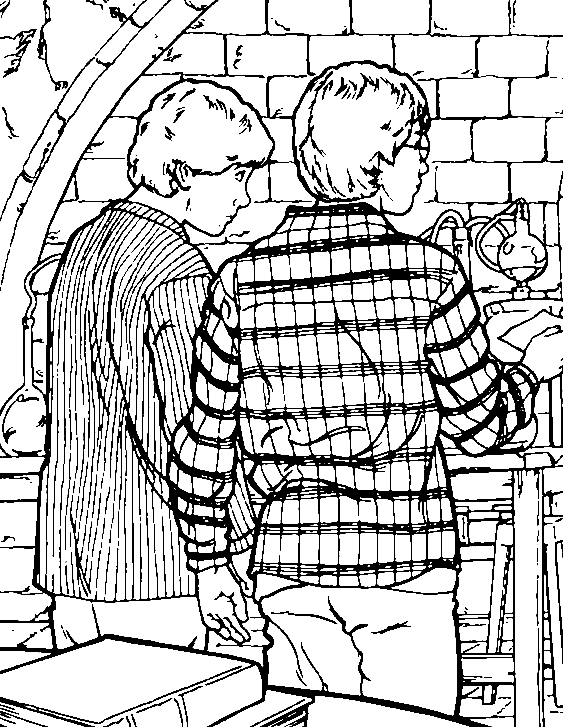 coloriage Harry potter et ron wesley en cours